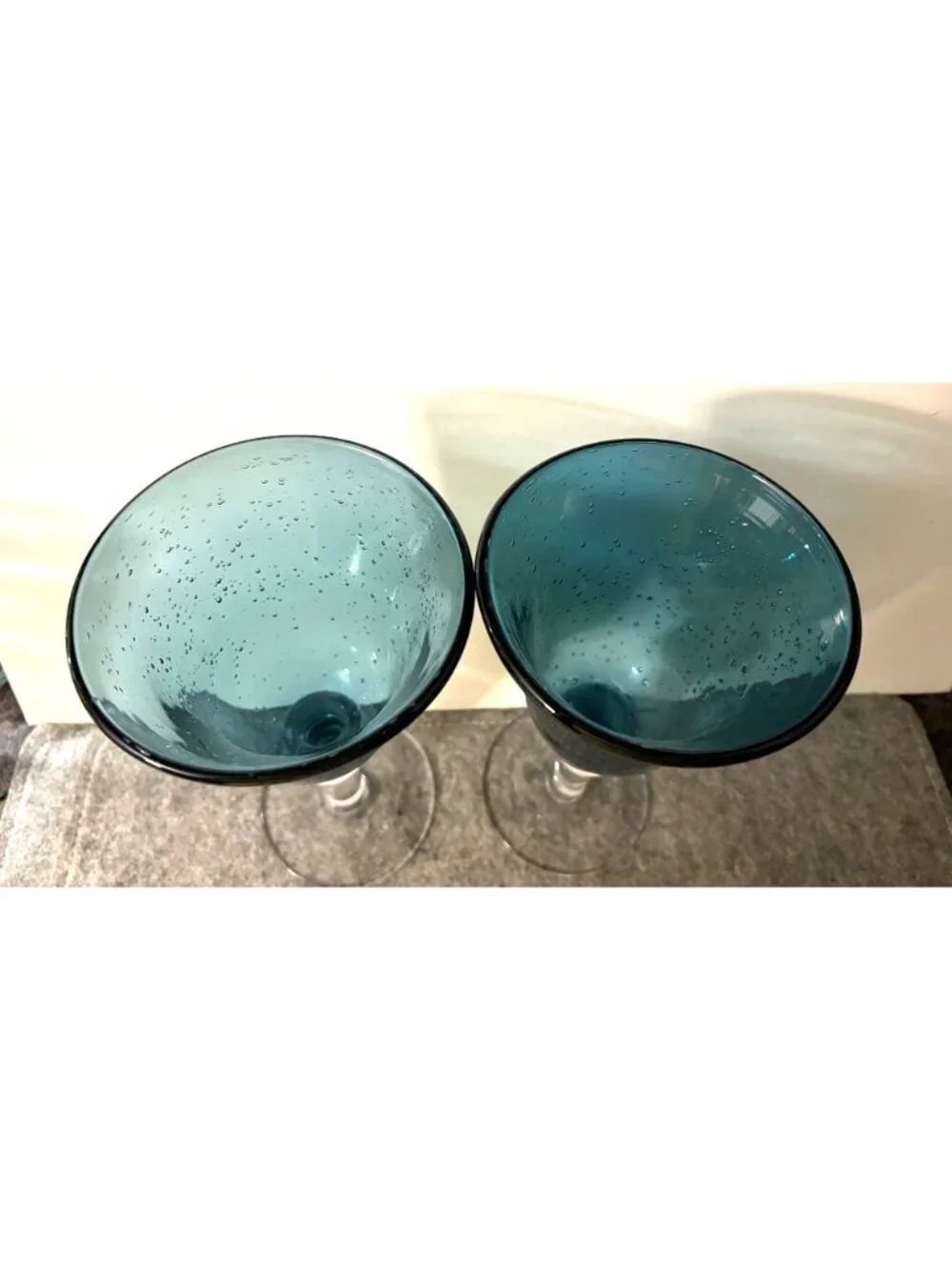 2 Handblown Seeded Glass Artland Blue Iris 8